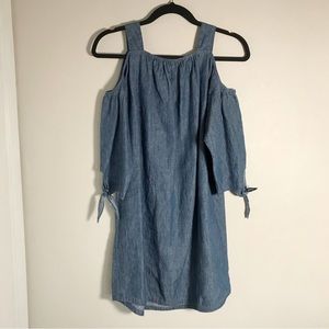 Madewell Chambray Cold Shoulder Tie-Sleeve Dress XXS